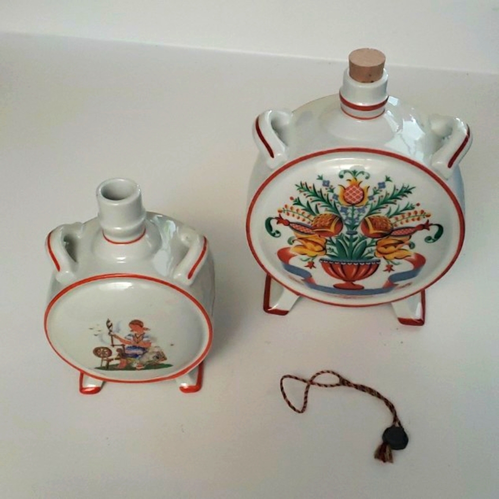 Vintage unique rare "Zsolnay" set of Hungarian hand painted vase flasks (2)